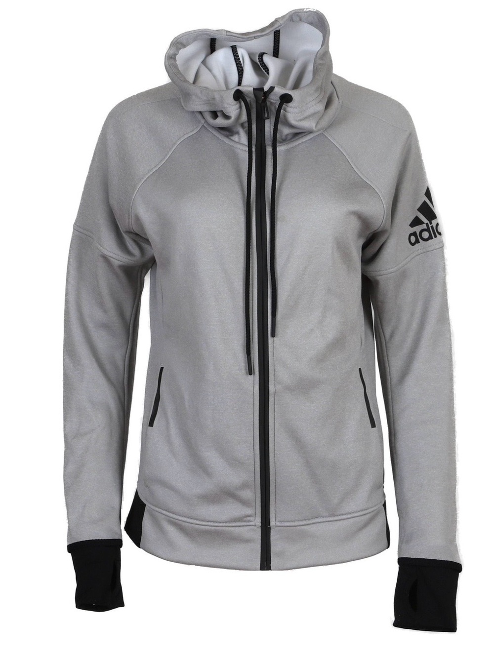 adidas Light Gray and Black Hooded Full-Zip Jacket